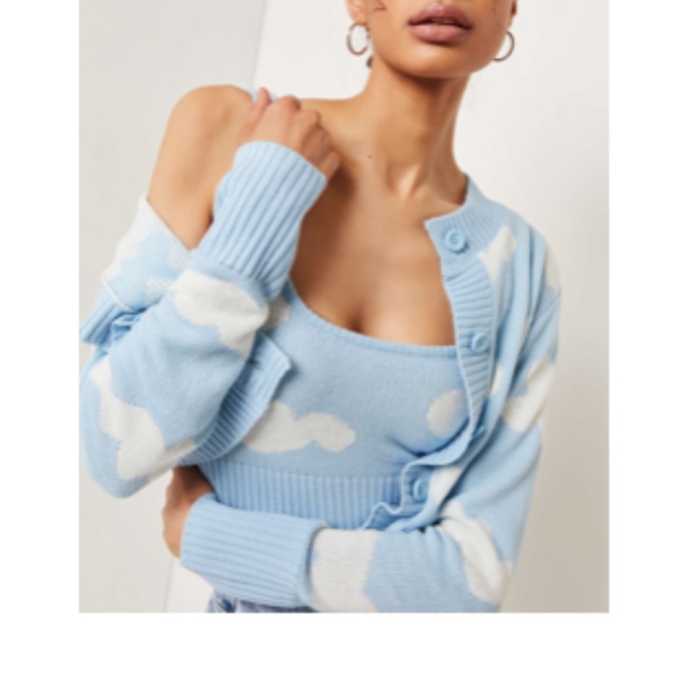 New Without Tags Ardene Cloud Print Square Neckline Crop Knit Tank Top